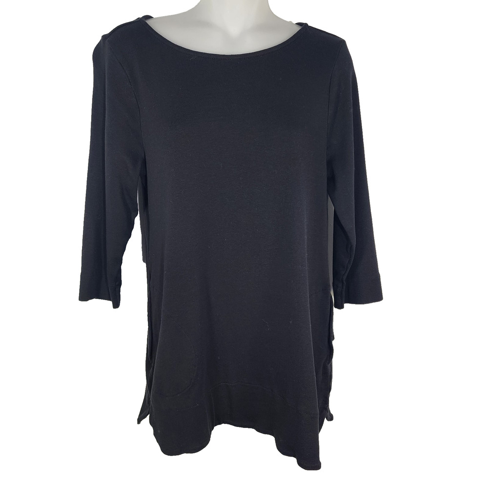 Chicos The Ultimate Tee Sz 1 Medium Tunic Supima Cotton Long Sleeve Pocket Black